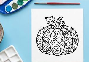 Coloring pumpkin illustration for fall and Halloween decor. Artistic pumpkin drawing for seasonal crafts and holiday themes.