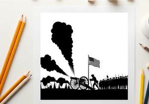 American civil war silhouette of soldier and cannon firing