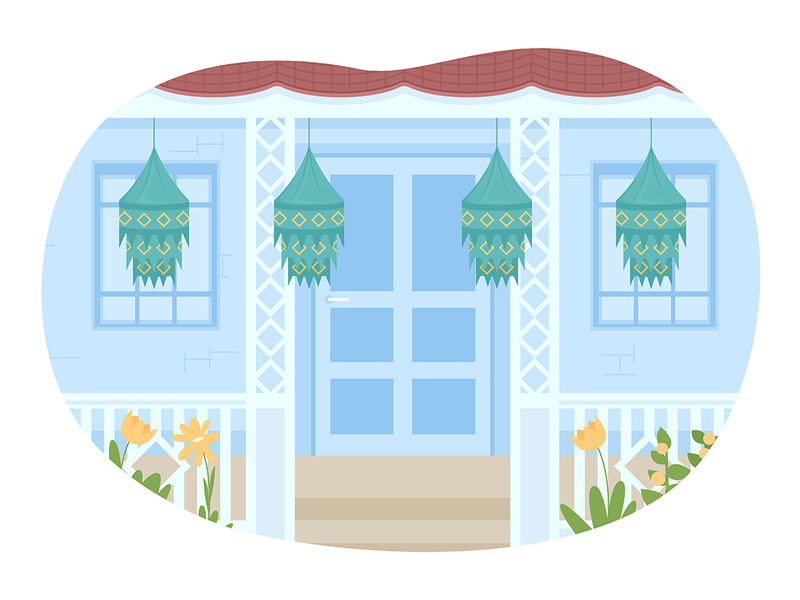 Decorating house for Diwali 2D vector isolated illustration