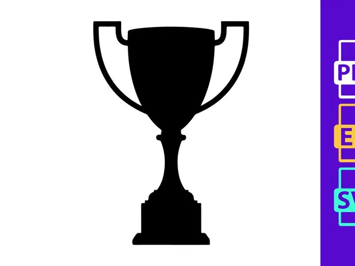 A black silhouette of a trophy cup on a white background