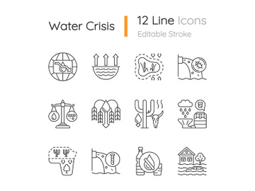 Global water crisis linear icons set preview picture