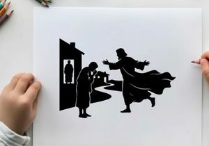 Silhouette of man gesturing dramatically to another figure