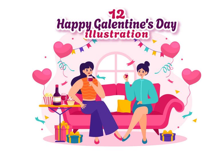 12 Happy Galentine's Day Illustration