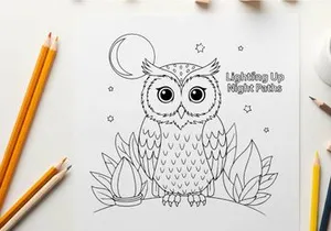 Cute owl lighting night path vector illustration flat design