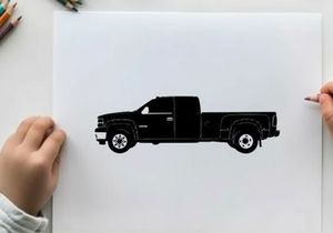 Silhouette of a pickup truck against a white background