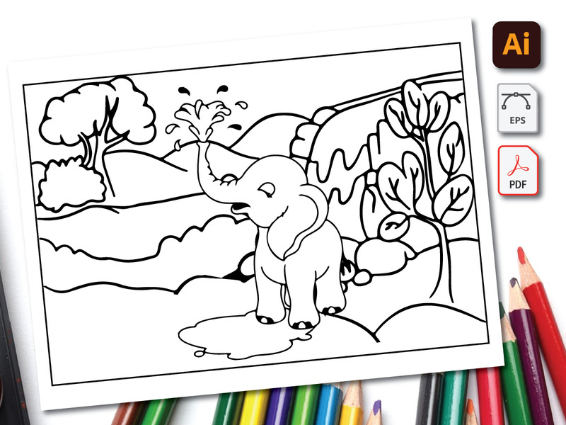 Elephant Coloring Book Line Art Design