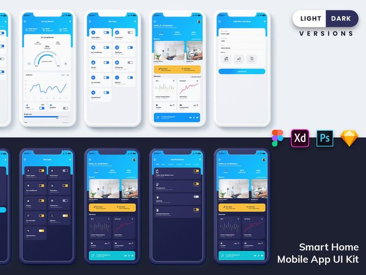 Smart Home Mobile App UI (Light & Dark) preview picture