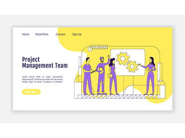 Project management team landing page flat silhouette vector template preview picture