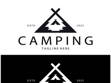 vintage and retro tent logo, camping. With tent, tree and bonfire sign. adventurers, scouts, climbers, camping equipment center preview picture