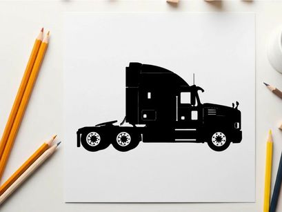 Silhouette of a semi truck against a white background