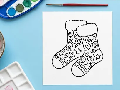 Hand-drawn Christmas socks with stars and swirls for festive holiday decor and gifts