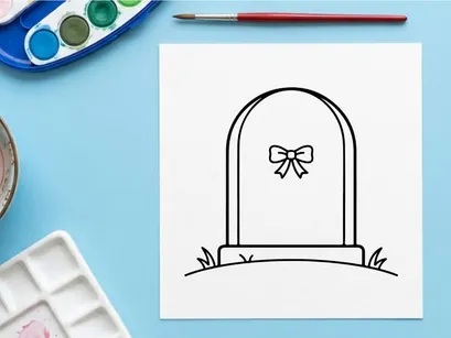 Bingkai undangan pernikahan elegan dengan pita dekoratif. Desain lengkungan minimalis untuk kartu ucapan dan stationary.