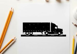 Silhouette of a semi truck on the road