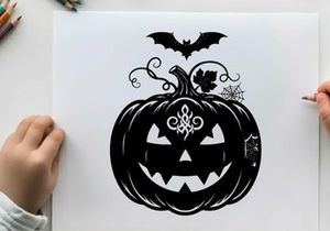 Halloween silhouette of a jack o lantern with bat