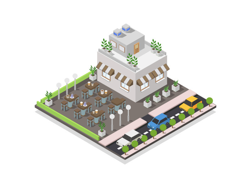 Isometric cafe building