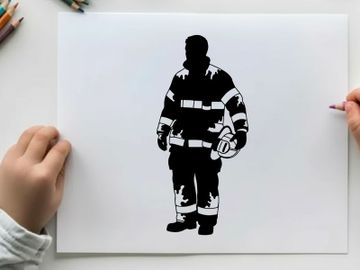 Silhouette of a firefighter in uniform and helmet preview picture