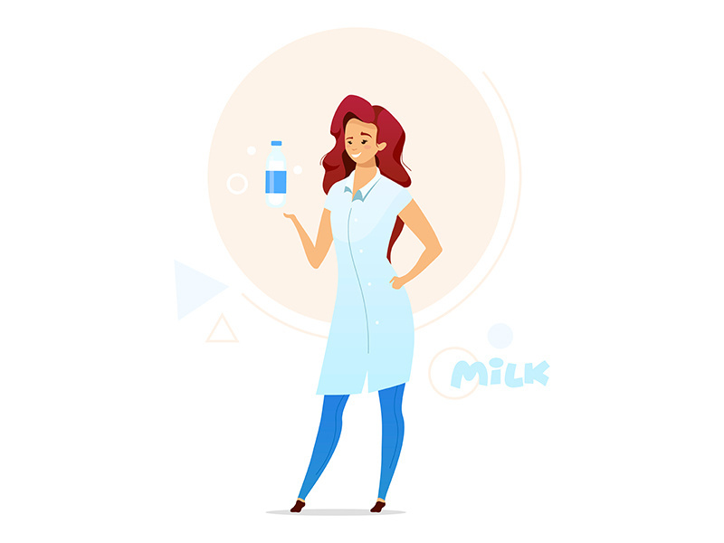 Woman holding bottle of milk flat color vector illustration