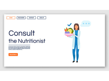 Nutritionist recommendations landing page vector template preview picture