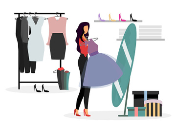Woman in fitting room flat vector illustration preview picture