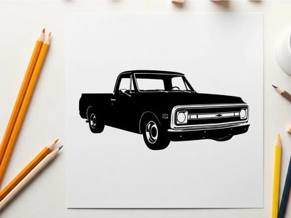 Silhouette of a classic pickup truck with chrome accents