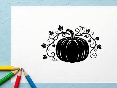 Abóbora de Halloween Estilizada com Videiras Enroladas e Borboletas