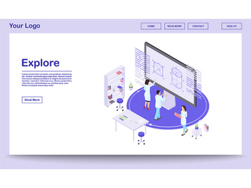 Scientific exploration isometric landing page template preview picture
