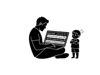 Silhouette of a man and child interacting with a laptop computer
