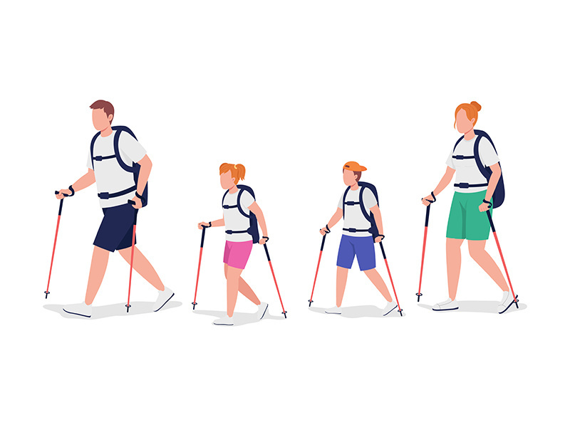 Family of hikers semi flat color vector characters