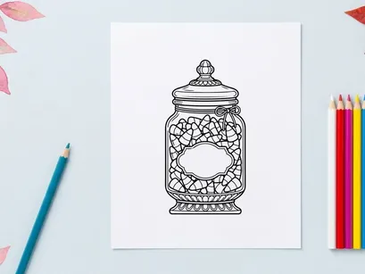 Glass jar filled with irregular white crystals. Transparent container holding mineral stones for decoration or holistic use.