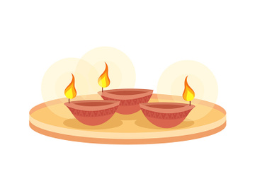 Burning oil lamps on tray semi flat color vector objects preview picture