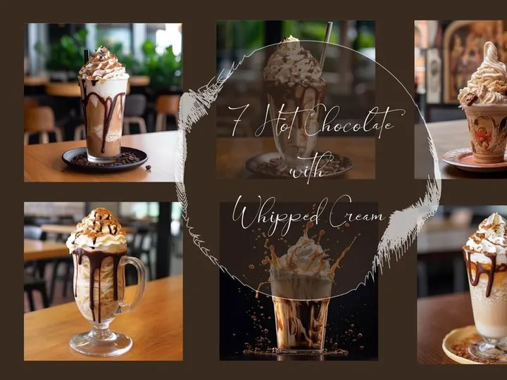 Hot chocolate and caramal whipped cream on wood table
