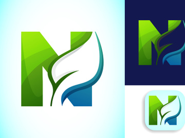 English alphabet with negative space leaf logo vector template. Gradient logo design preview picture