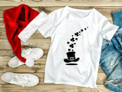 Flying black clover hat luck success celebration minimalist vector