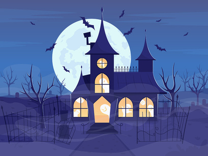 Creepy nighttime flat color vector illustration set