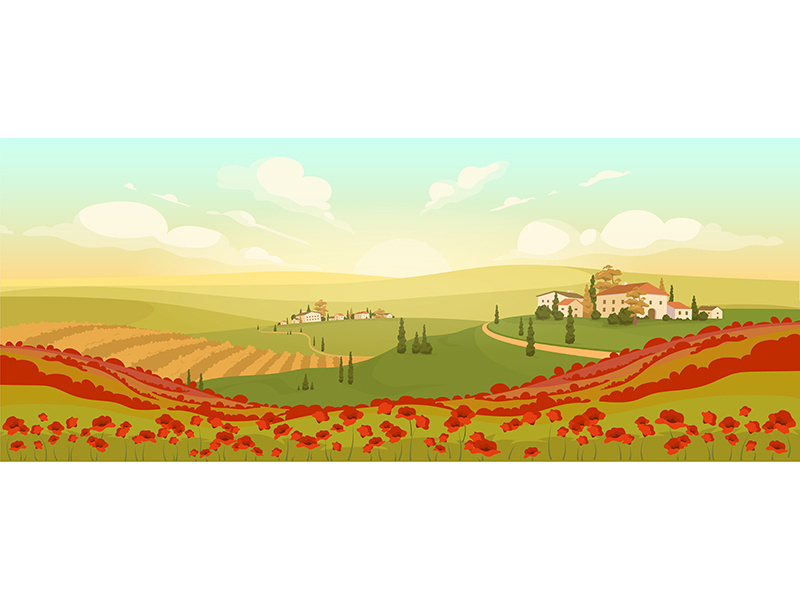 Classic Tuscan scenery flat color vector illustration