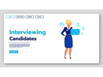 Interviewing candidates landing page vector template preview picture