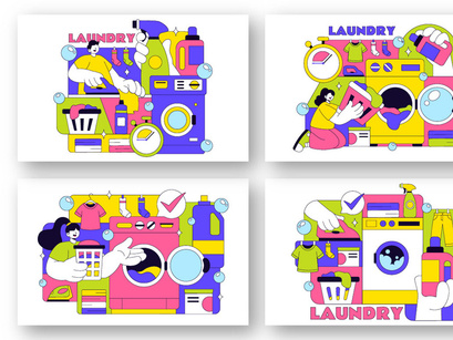 10 Laundry Room Vector Illustration