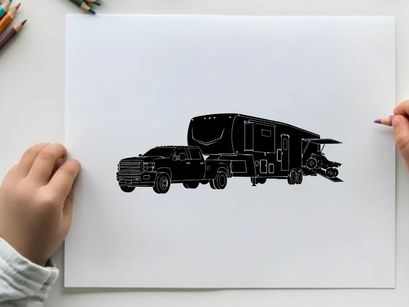 Silhouette of a pickup truck towing a large rv