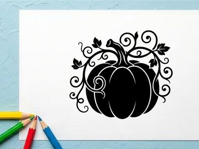 Silueta de una calabaza con patrones de enredaderas ondulantes para decoración otoñal