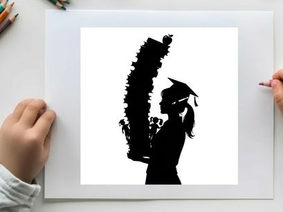 Graduate silhouette holding a giant rolled up parchment
