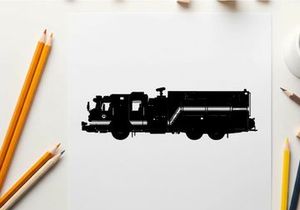 Silhouette of a large fire truck with a tanker