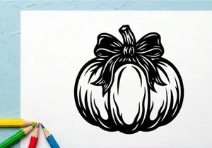 Black and white pumpkin illustration for autumn or Halloween decor