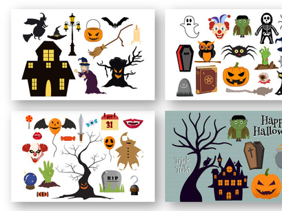 20 Set Halloween Elements Vector Illustration