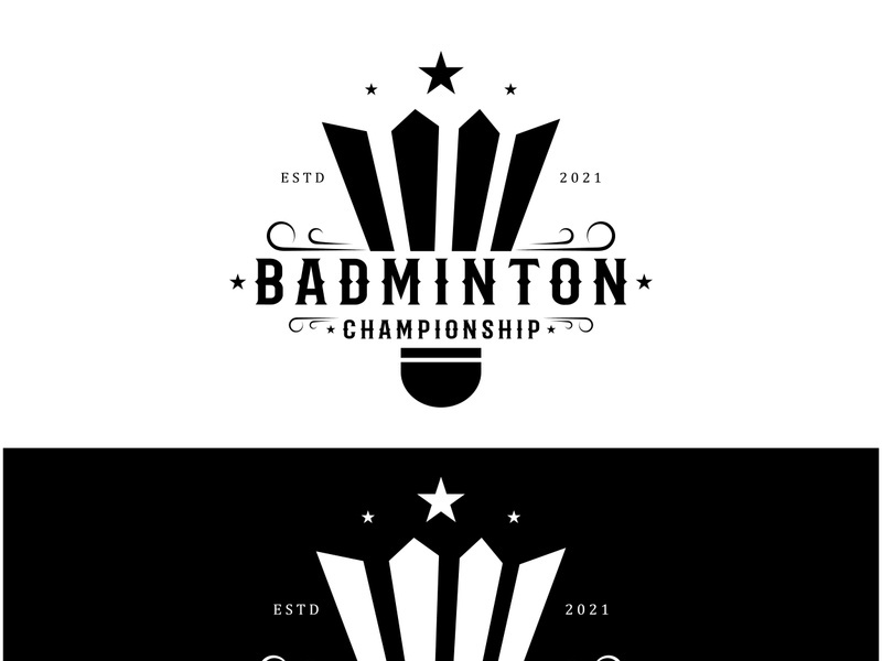 Modern Badminton logo design with Dynamic Shuttlecock and Racket, for championship, sport, sports shop, badminton school, business, company, tournament