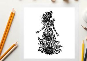 Silhouette of a woman in a floral dress silhouette