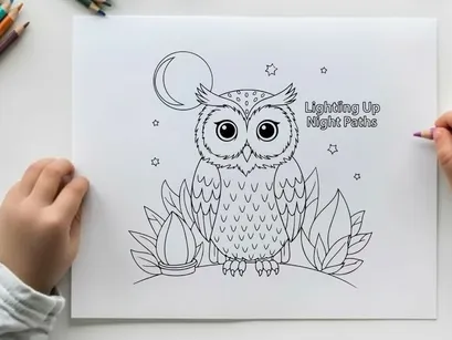 Cute owl lighting night path vector illustration flat design