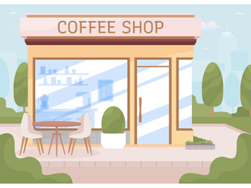 Small coffee shop on city street illustration preview picture