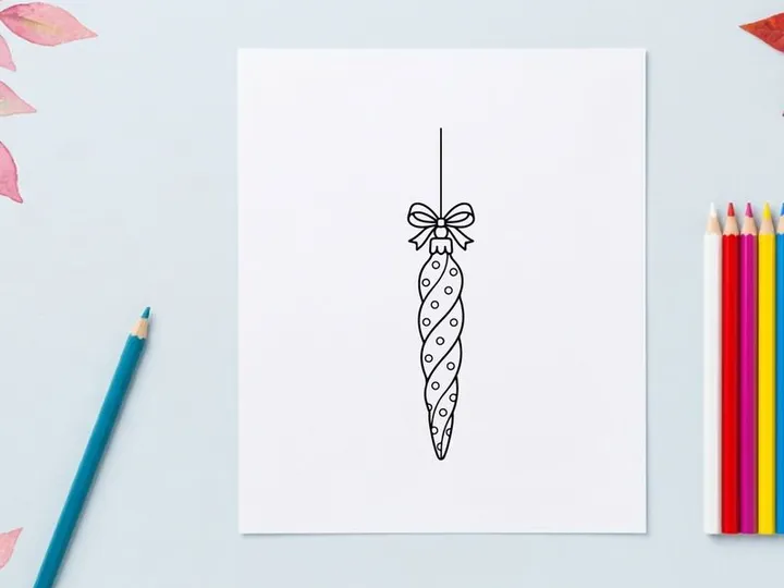 Christmas tree ornament icicle decoration, festive holiday bauble line art drawing.