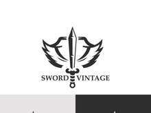 Sword vintage logo design. illustration sword element, can be used as logotype, icon, template coat of arms concept