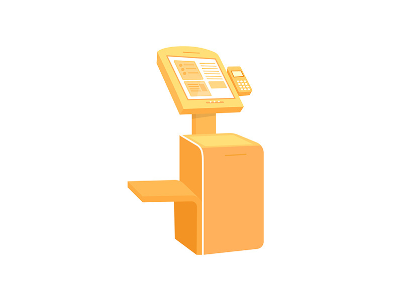Orange self service kiosk flat color vector object